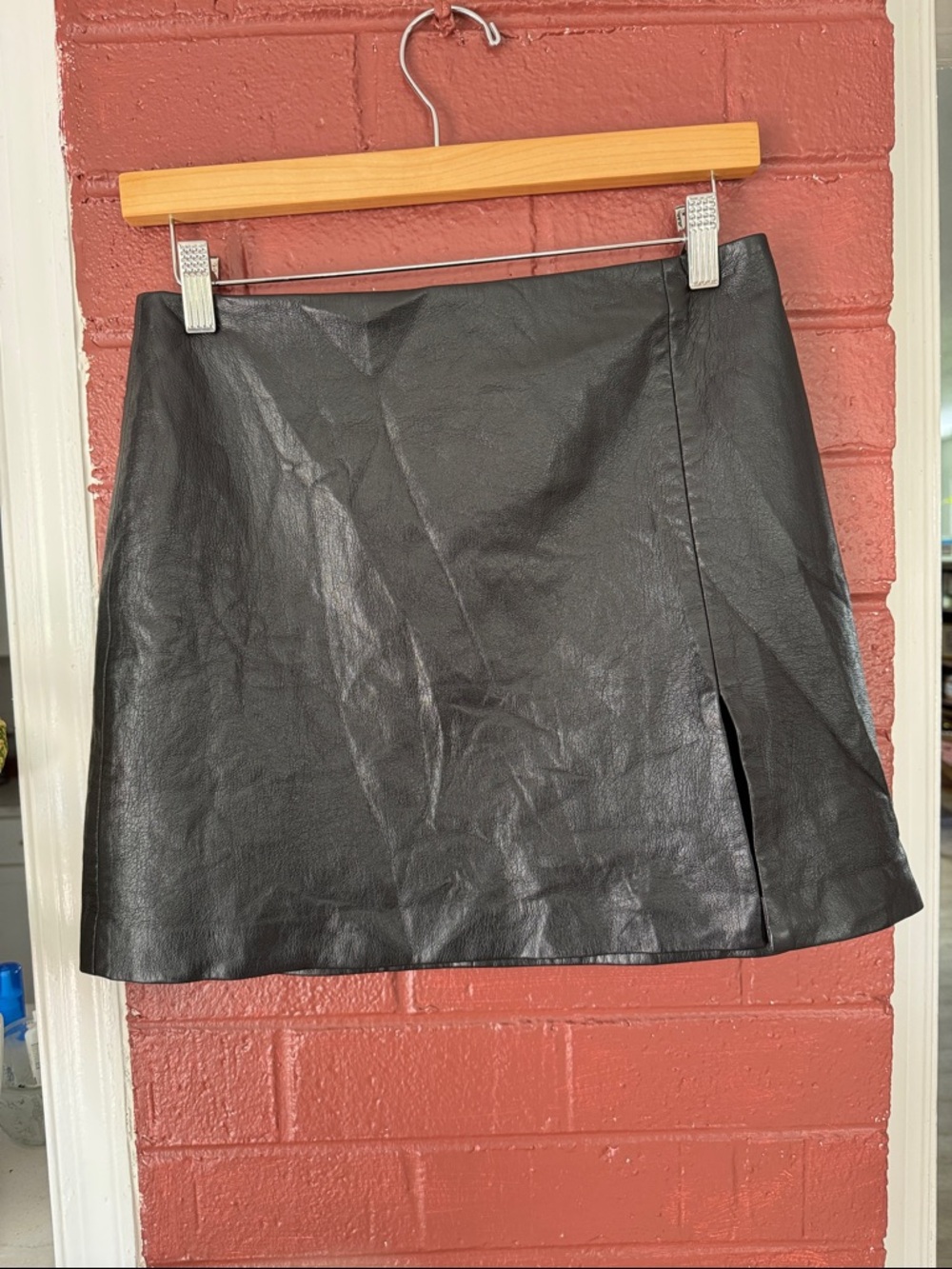Aritzia Sunday Best Black Faux Leather Mini Skirt with Front Slit
